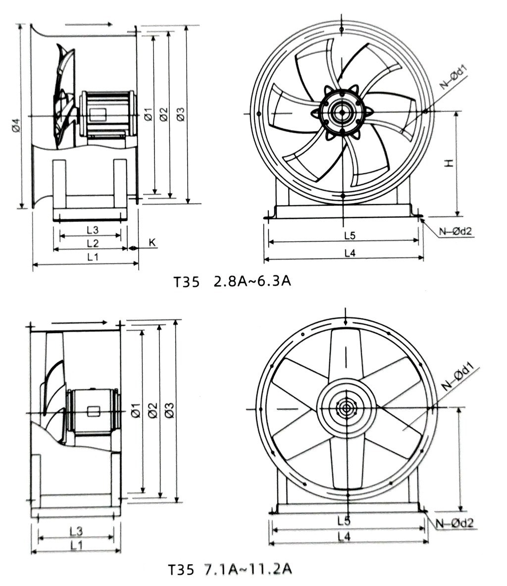 Industrial Exhaust Ventilator Axial Flow Fan Anti-explosion T35